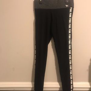 PINK Black Logo Leggings, yoga, small